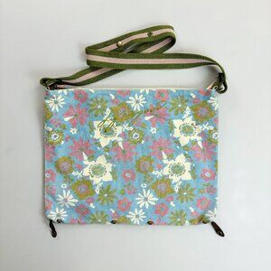 LIFE IS GOOD Floral Cotton Canvas Crossbody Tote Bag Embroidered Blue Pink Green